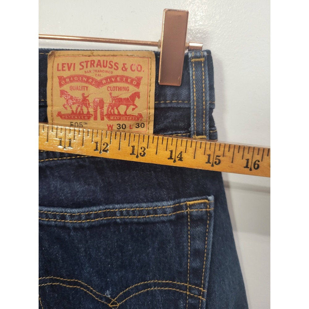 Levis 505 Regular Fit Straight Leg Jeans Mens 30x30 Dark Indigo Blue 00505-0216 - Picture 5 of 7